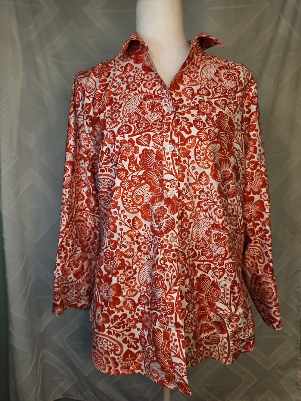 Chico's Red and White Floral Button-Down Top